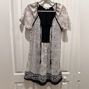 Black Rainn romantic peasant satin lace tassel dress black white floral boho Y2K
